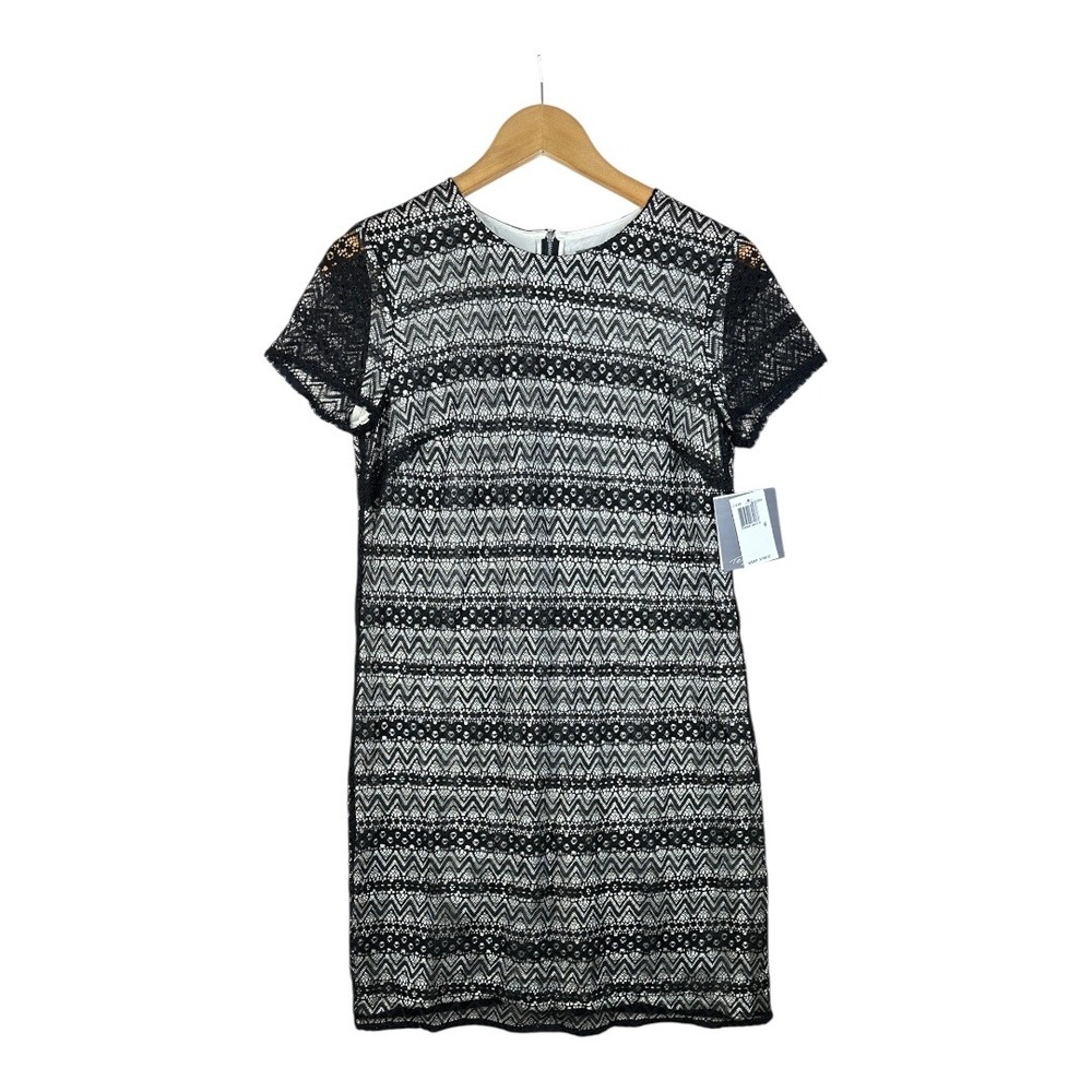 NWT Tegan Women's Dress Black Lace‎ Overlay Short Sleeve Shift Dress Size 6